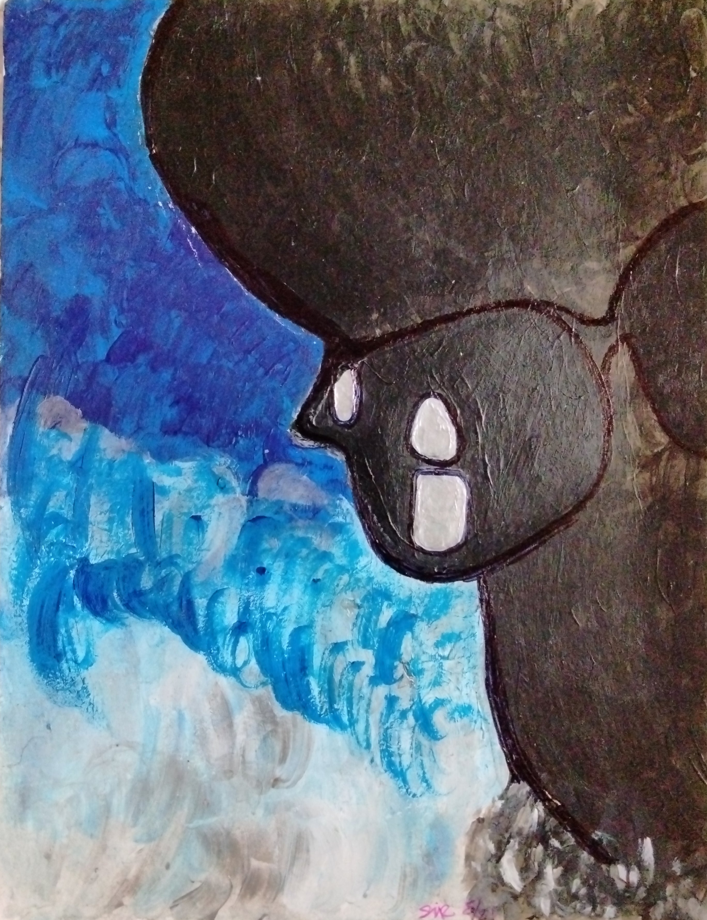 Abstract artwork  by SiR Roberts with a large  shape and blue background